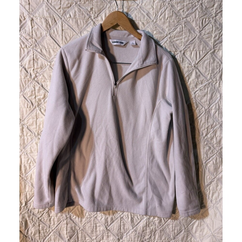 Lands' End Women's L Beige Fleece Quarter Zip Pullover Sweatshirt Mock Neck